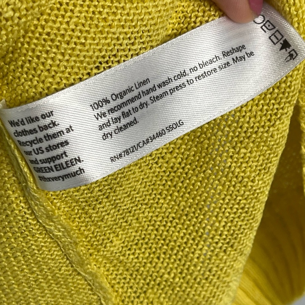 Eileen Fisher Organic Linen Yellow Knit Sweater Top Deep V Neck Top Plus Size 3X - Picture 8 of 12